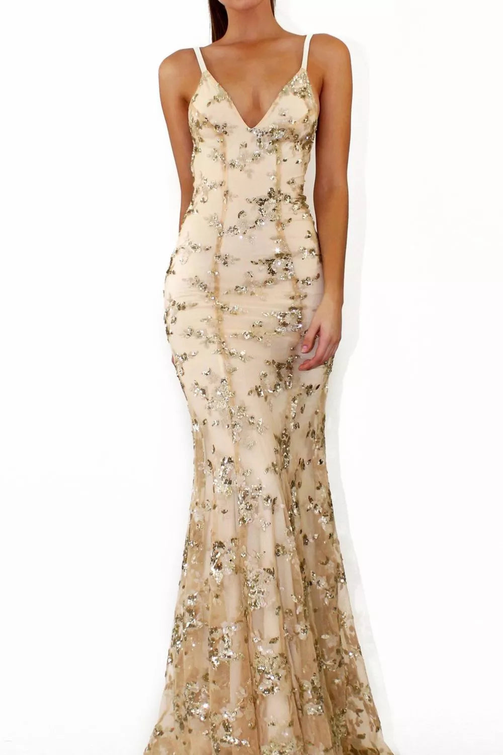 Full Size Sequin Tie Back V-Neck Maxi Dress Plus Size - Lilixa.store
