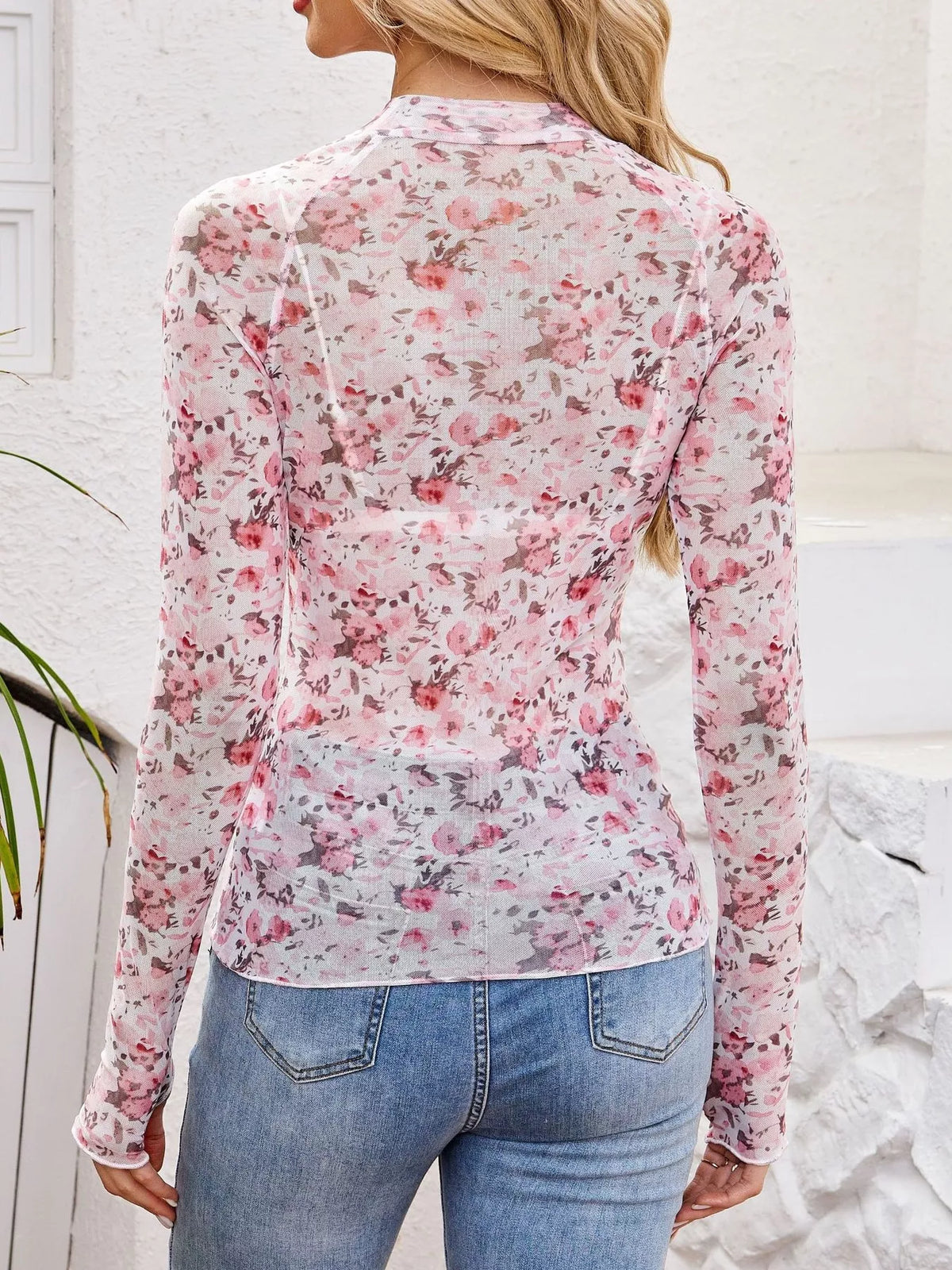 Sheer Mock Neck Long Sleeve Top, view 18