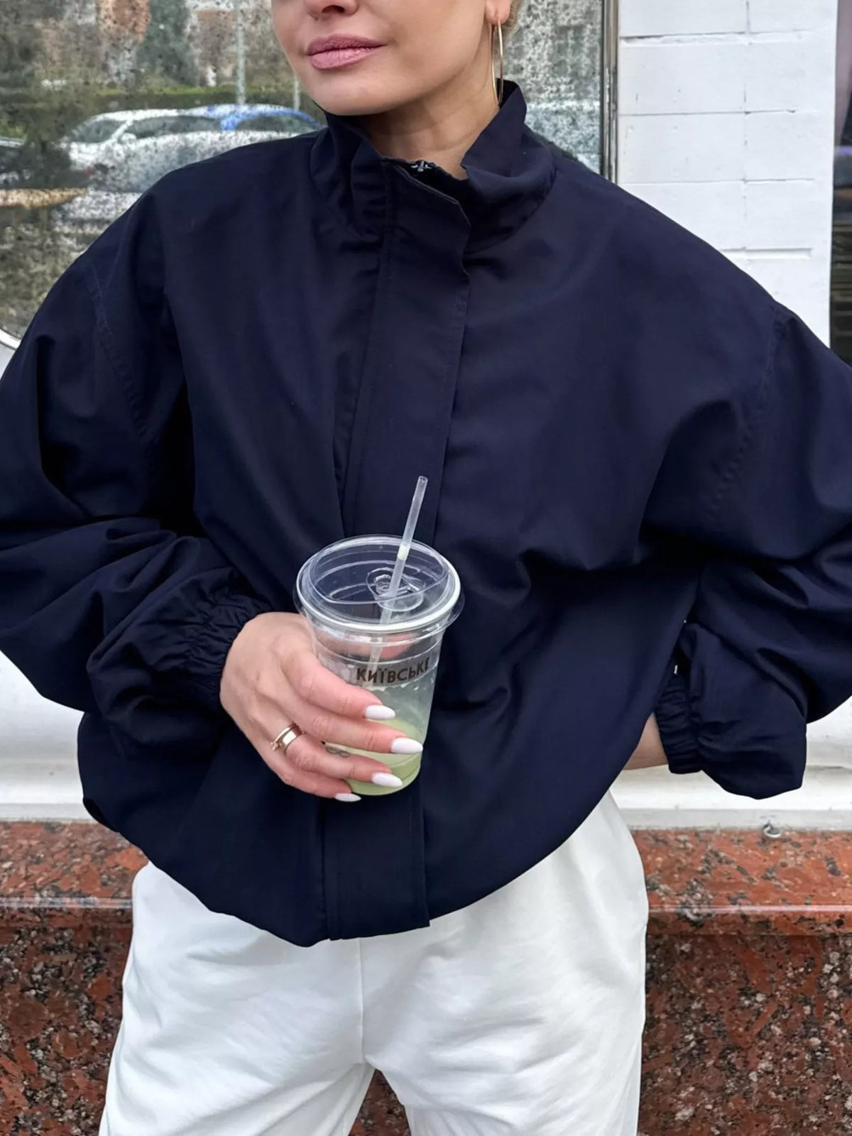 Zip Up Dropped Shoulder Jacket