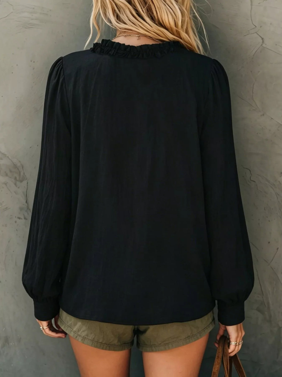 Bohemian Ruffled V-Neck Long Sleeve Blouse, view 2