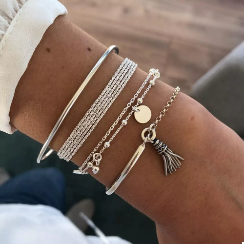 4 Piece Silver-Plated Minimalist Bracelet, view 2