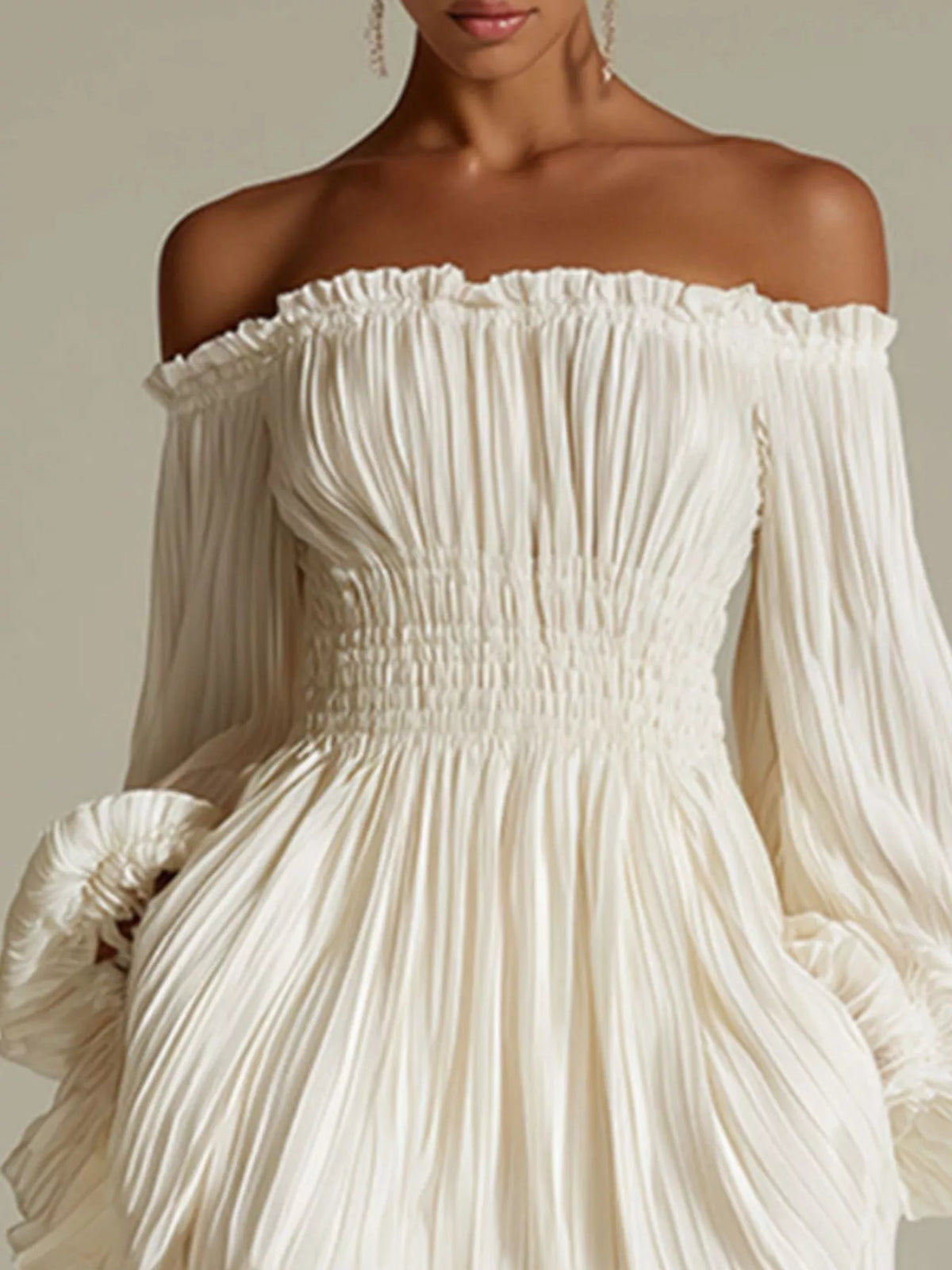 Off-Shoulder Pleated Mini Dress - Lilixa.store