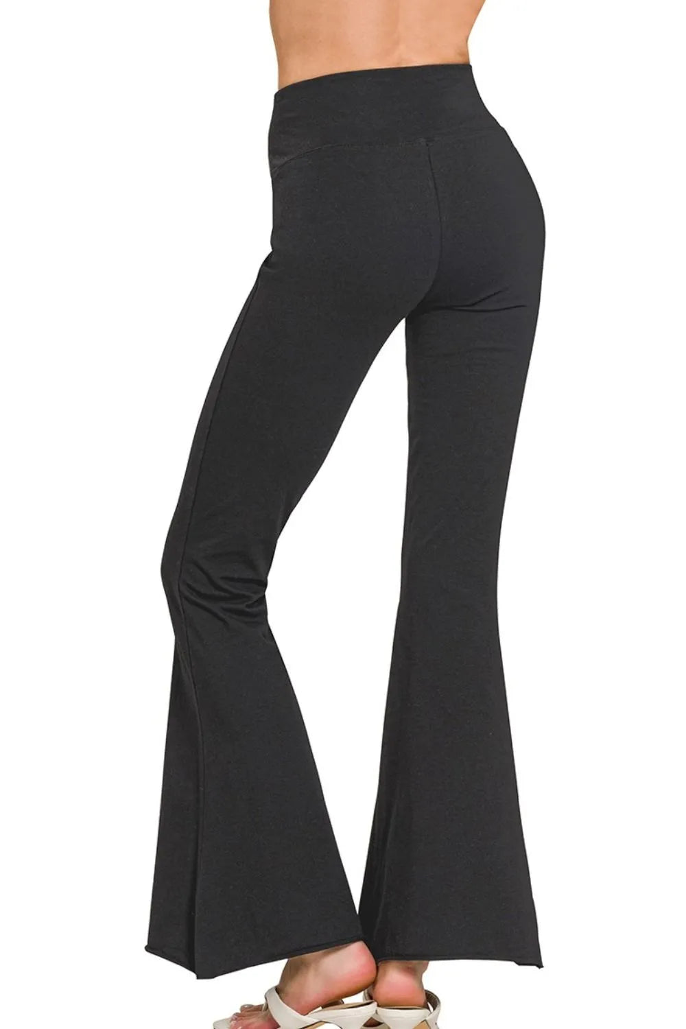 Zenana Raw Edge Hem Flare Yoga Pants - Lilixa.store