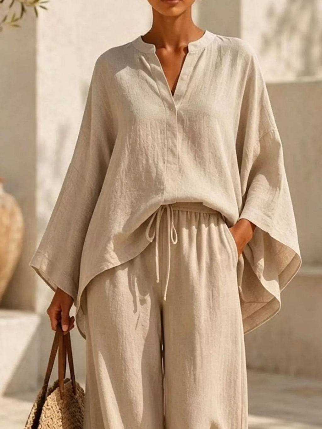 Full Size Loose Fit Top and Wide-Leg Pants Set Plus Size - Lilixa.store