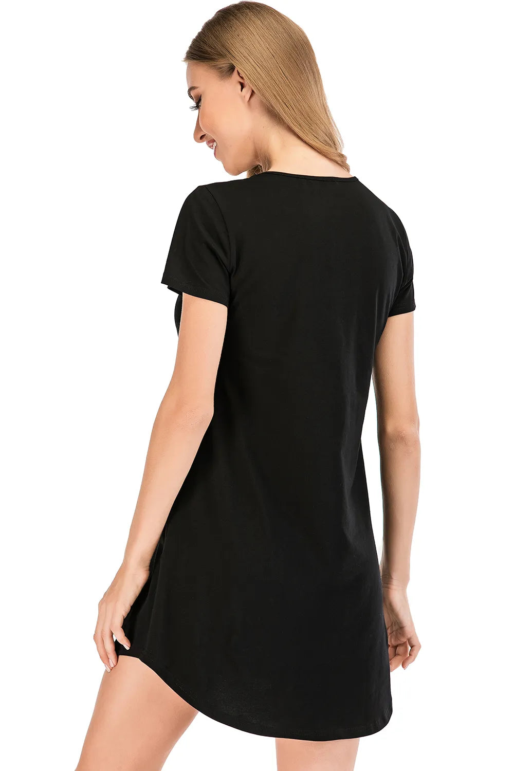 Graphic Round Neck Short Sleeve Lounge Dress - Lilixa.store