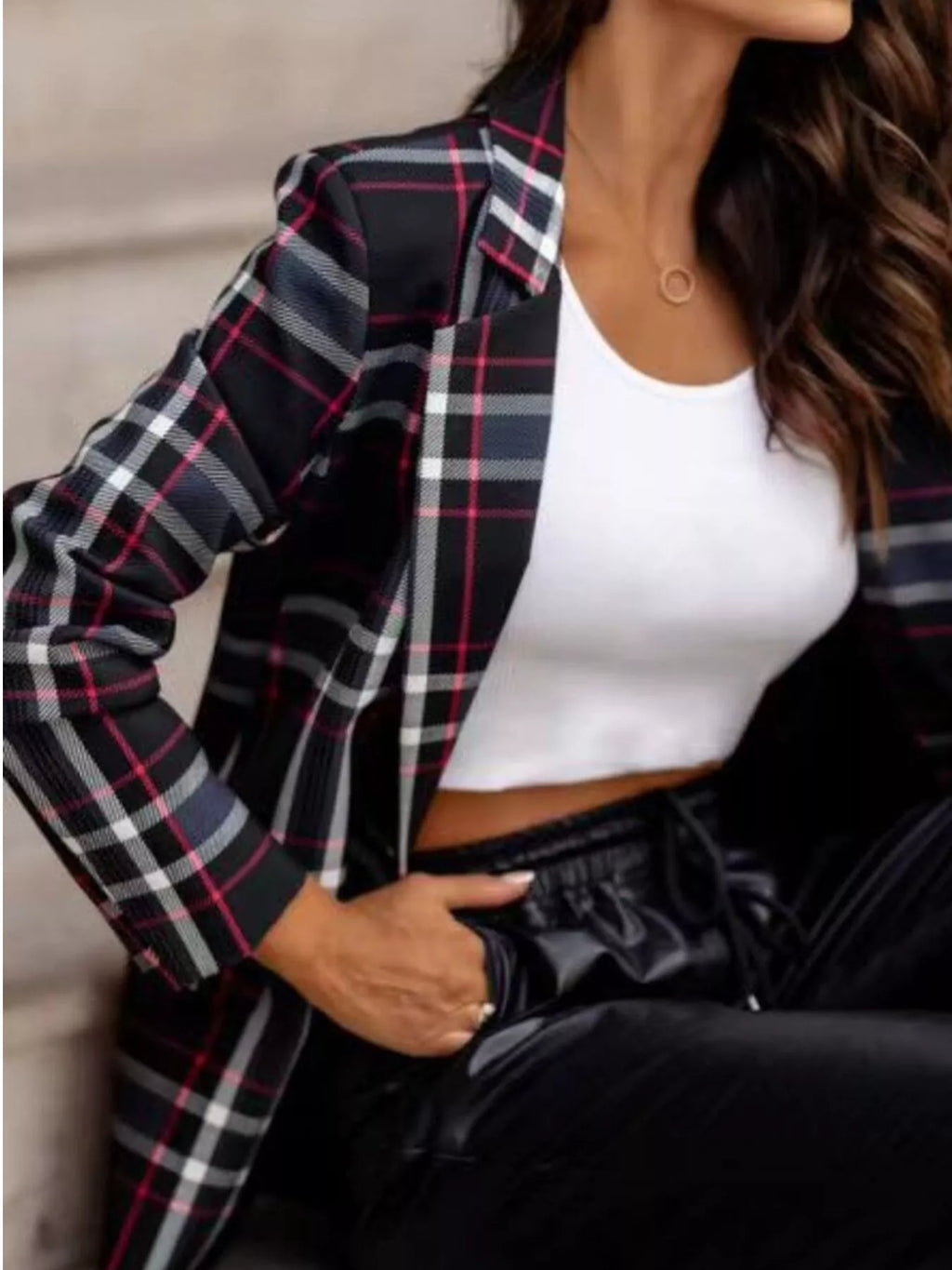 Plaid Lapel Collar Blazer - Lilixa.store