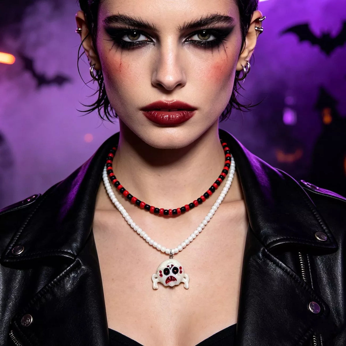 Gothic Skull Bead Double Layered Necklace - Lilixa.store