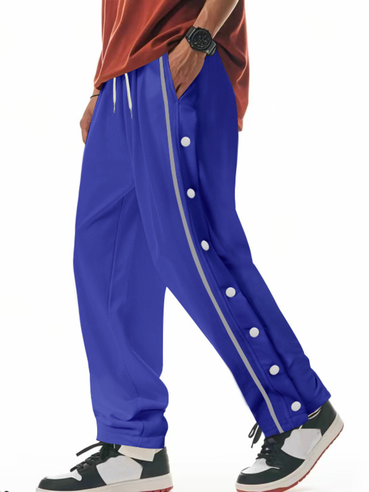 Men's Full Size Loose Fit Side Snap Button Track Pants Plus Size in Royal Blue