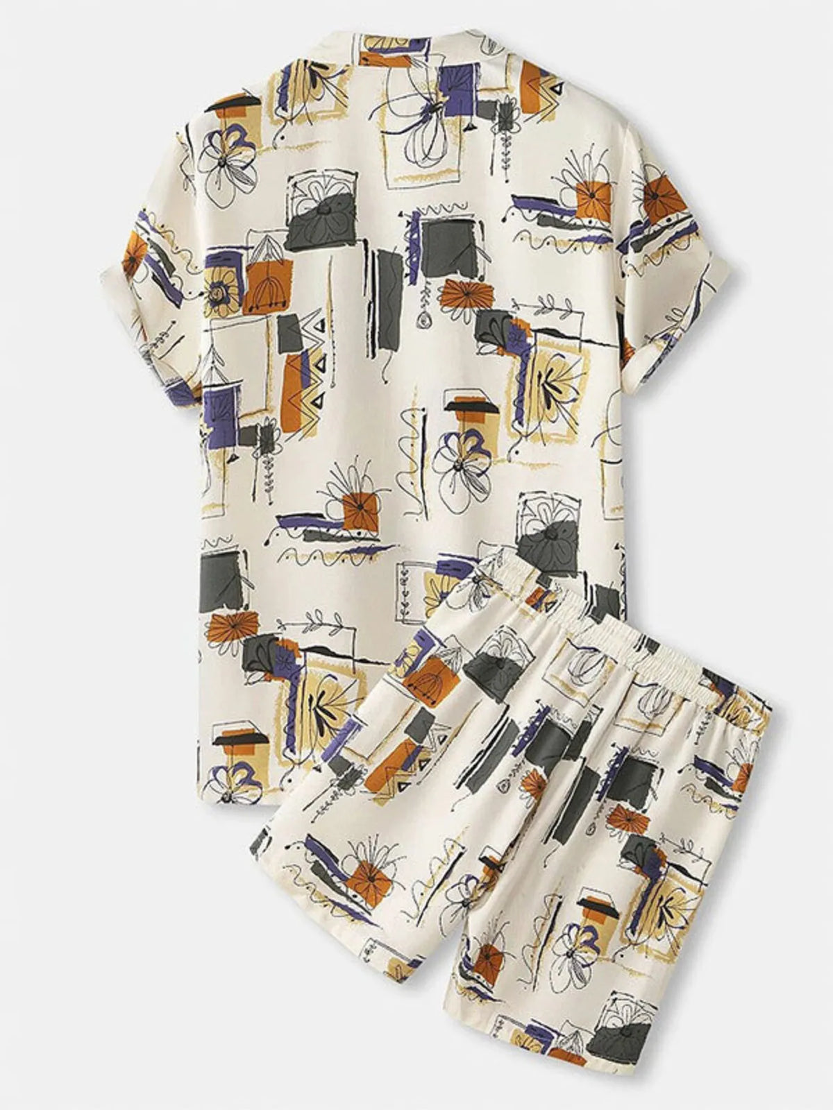 Men's Full Size Printed Button Up Shirt and Shorts Set Plus Size in Khaki, view 2