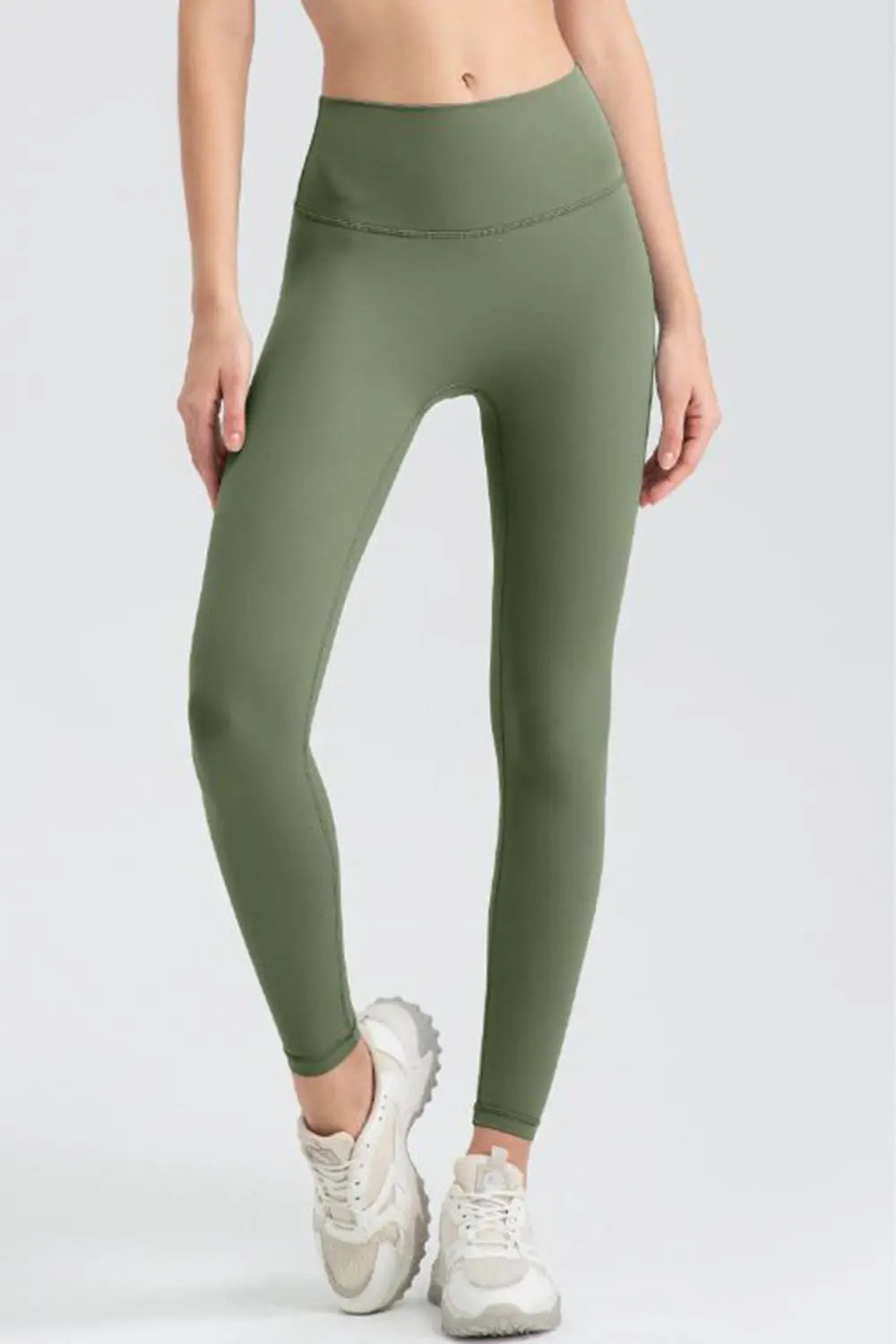 Wide Waistband Sport Leggings in Moss