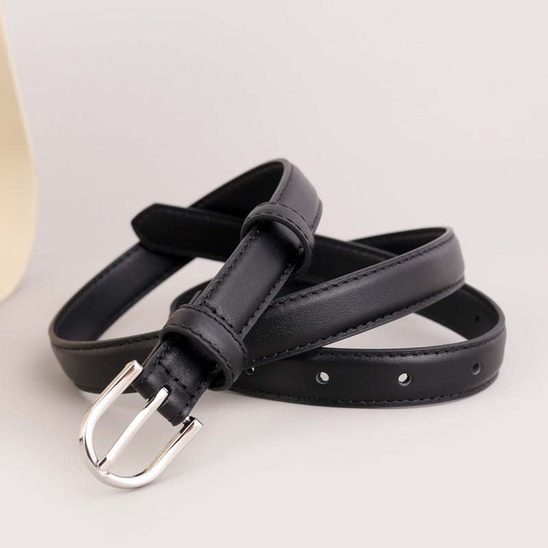 Skinny Leather Belt with Silver Buckle - Lilixa.store