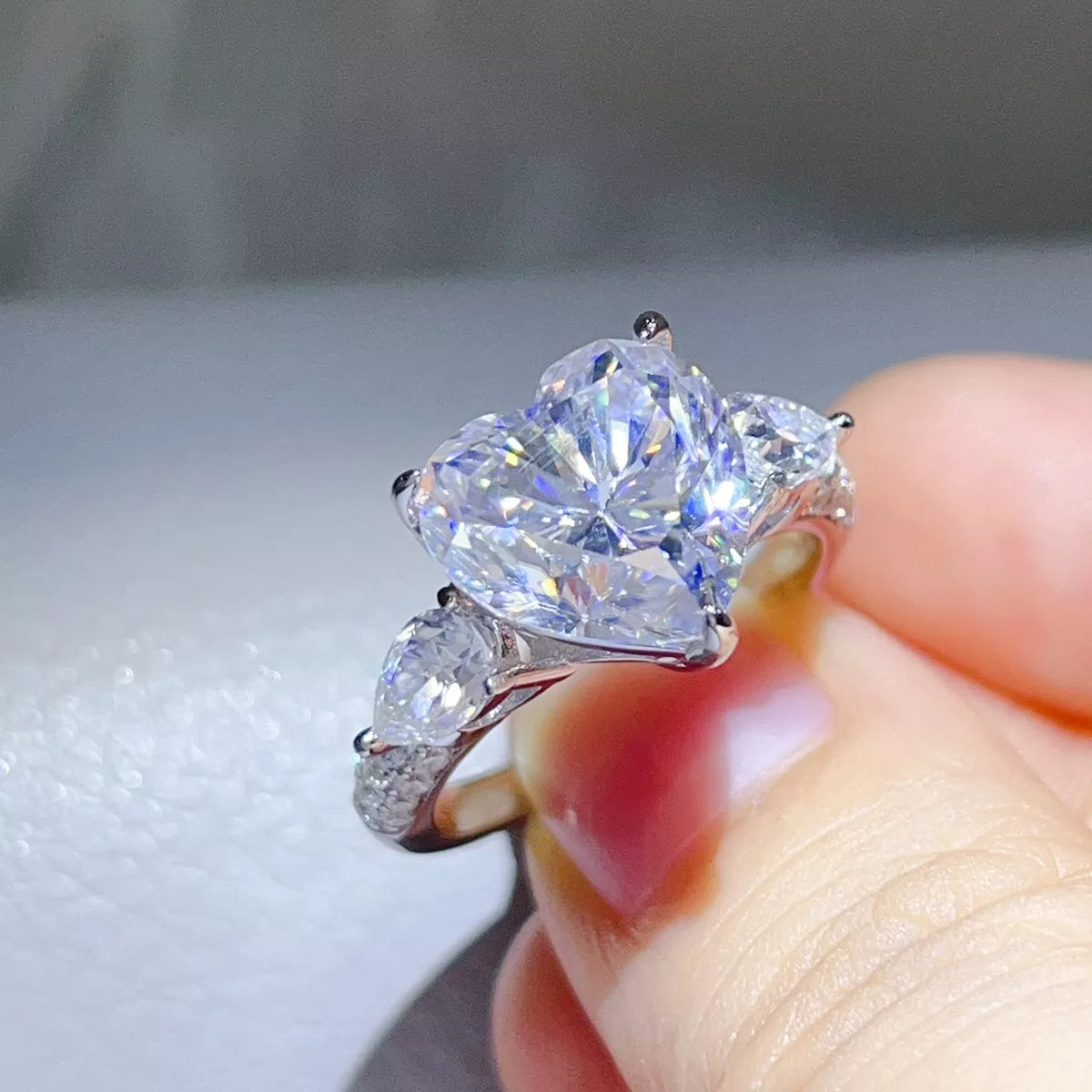 6 Carat 925 Sterling Silver Moissanite Heart Ring