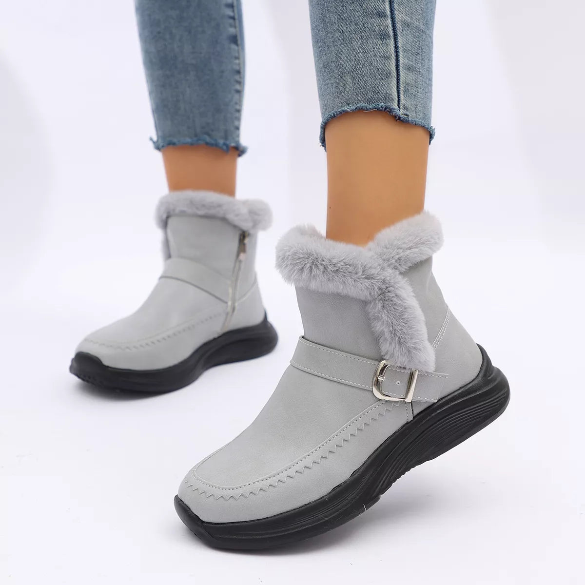 Faux Fur Lined Winter Ankle Boots - Lilixa.store