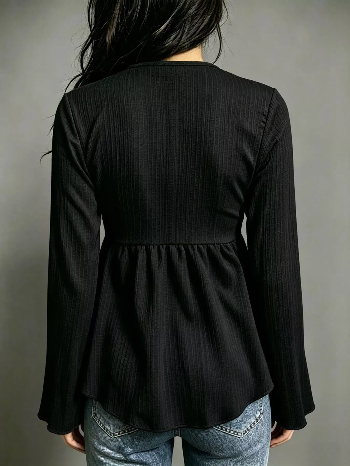 Tie-Front Flare Sleeve Blouse - Lilixa.store