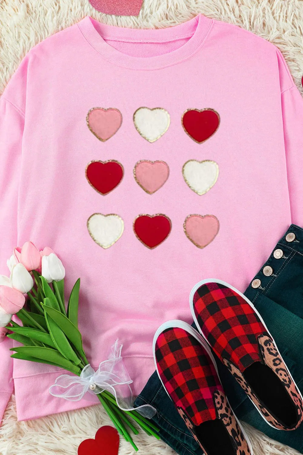 Contrast Heart Long Sleeve Sweatshirt - Lilixa.store