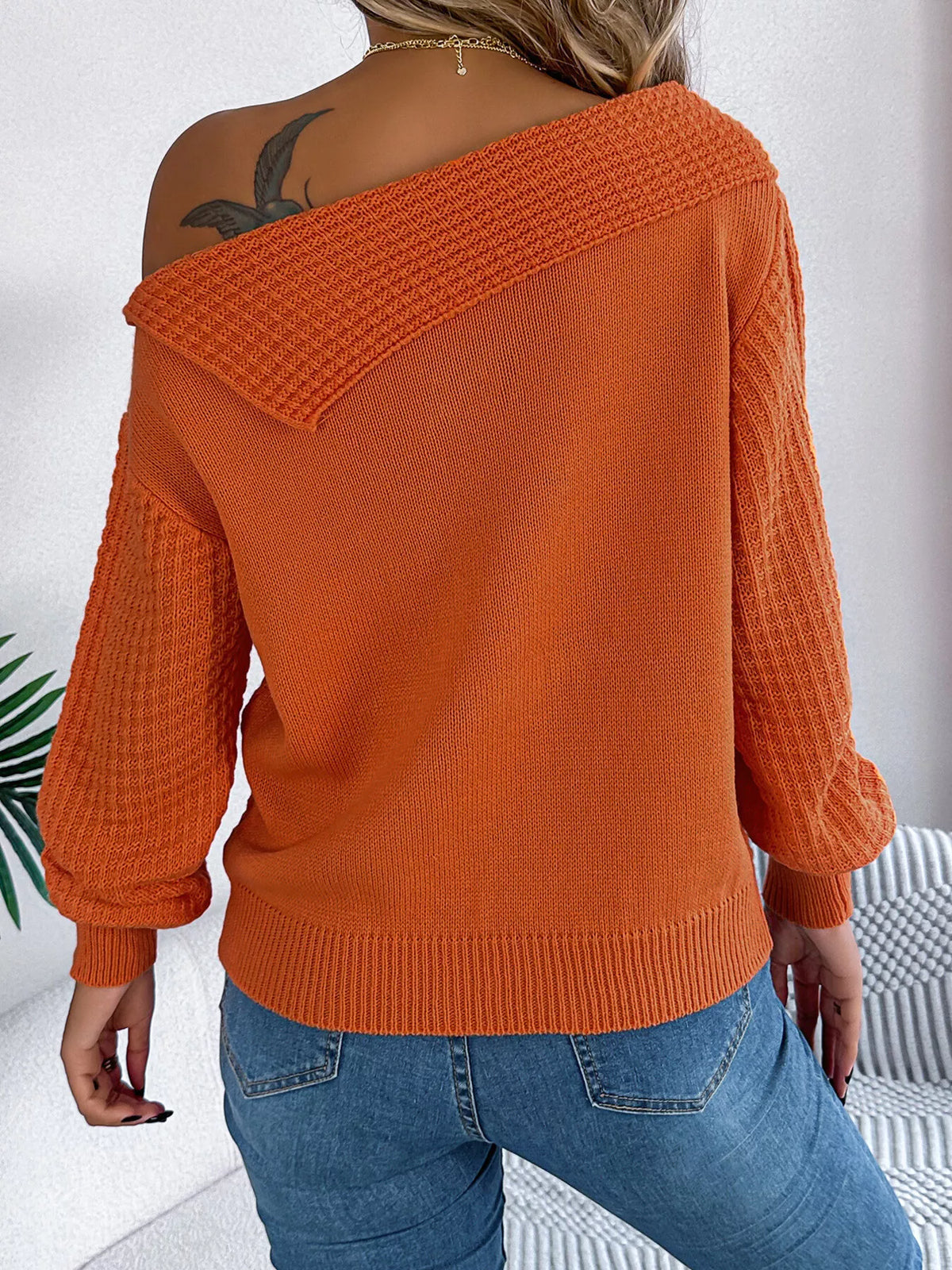 One Shoulder Cable Knit Sweater - Lilixa.store