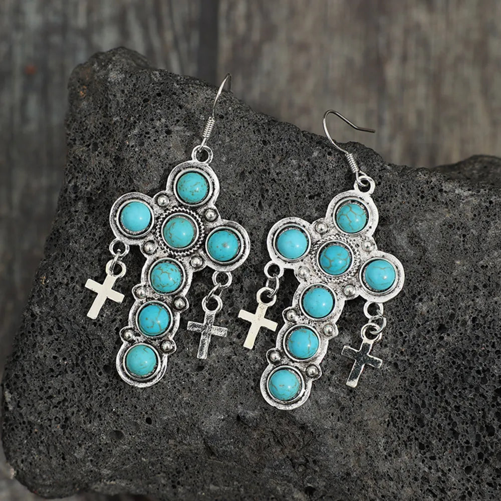 Artificial Turquoise Cross Shape Earrings - Lilixa.store