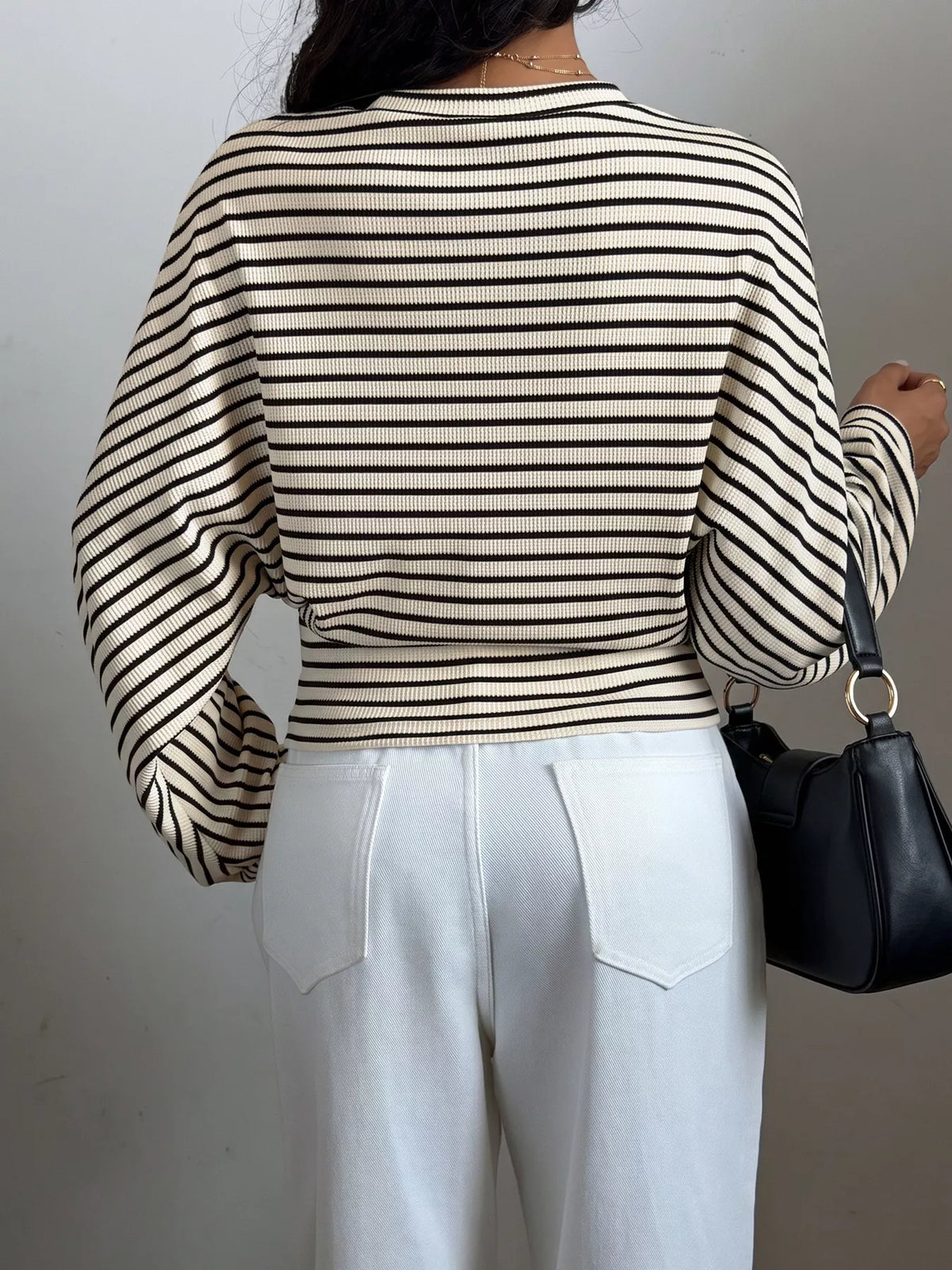 Striped Batwing Sleeve Crew Neck T-Shirt