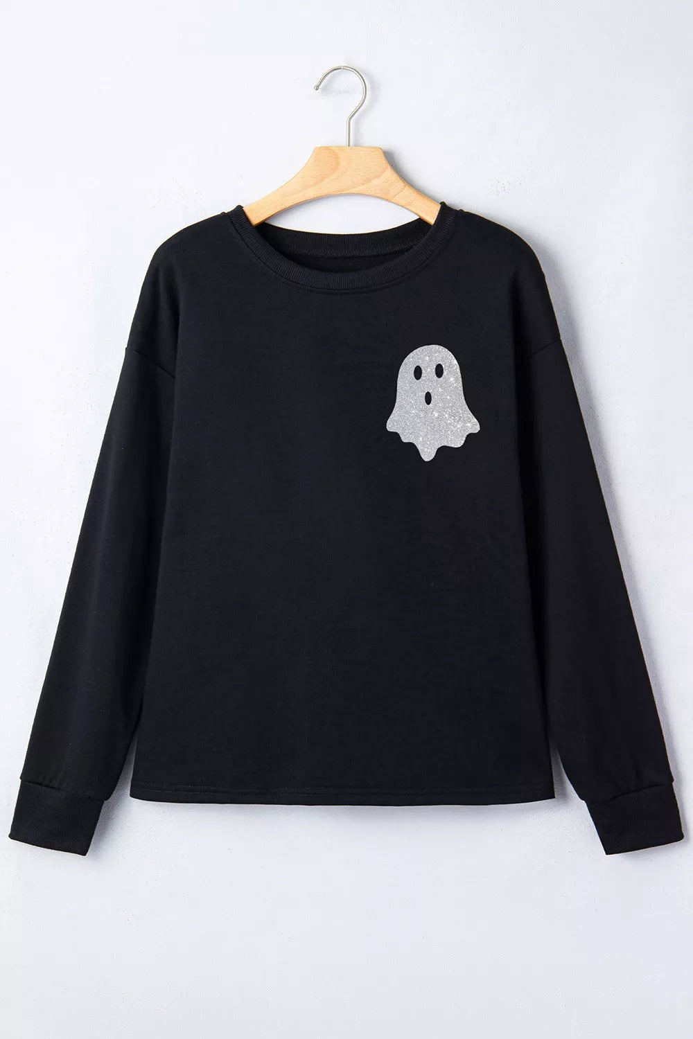 Round Neck Ghost Print Regular Fit Graphic Long Sleeve T-Shirt - Lilixa.store