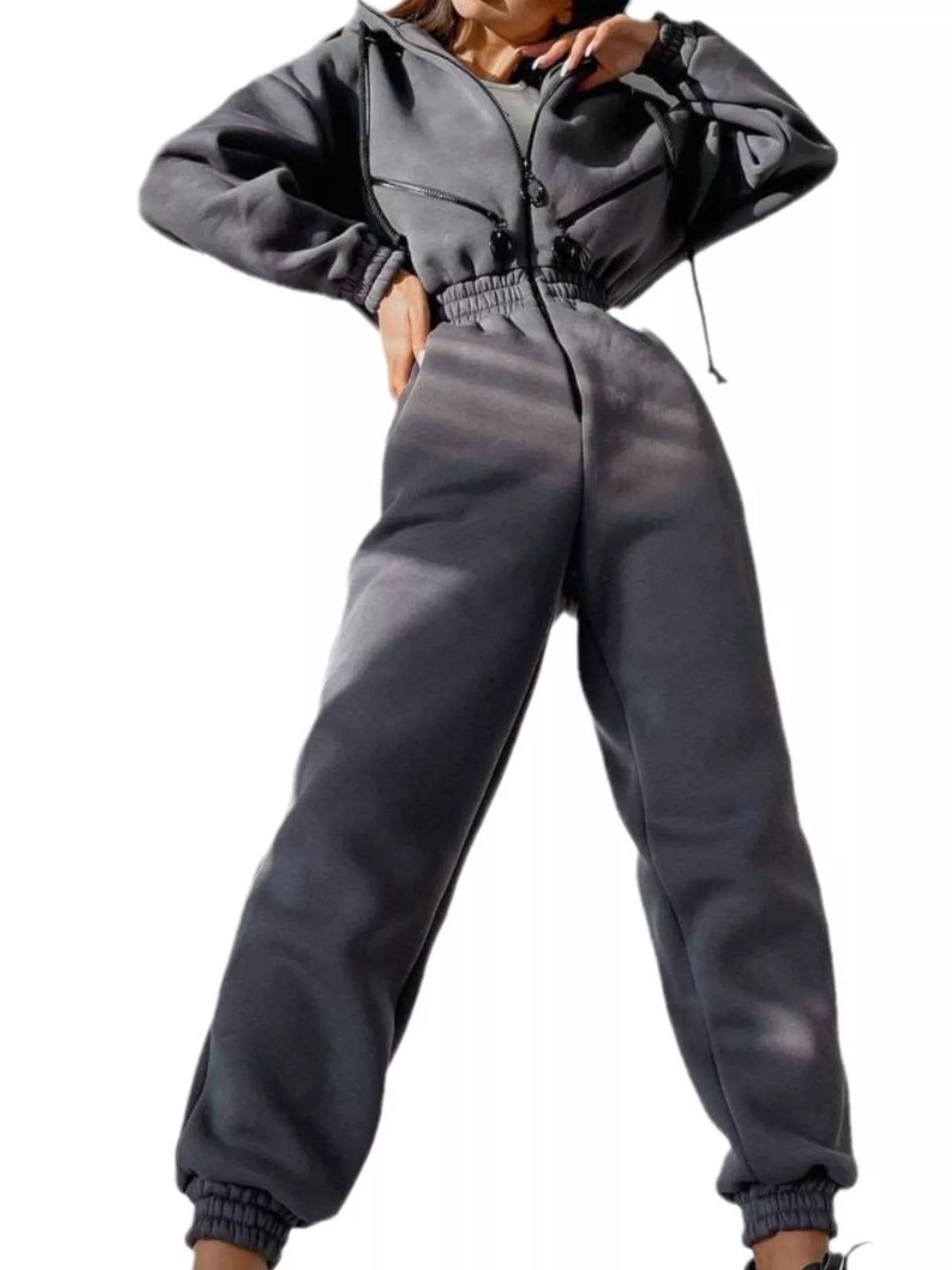 Hooded Zip-Up Long Sleeve Jumpsuit - Lilixa.store