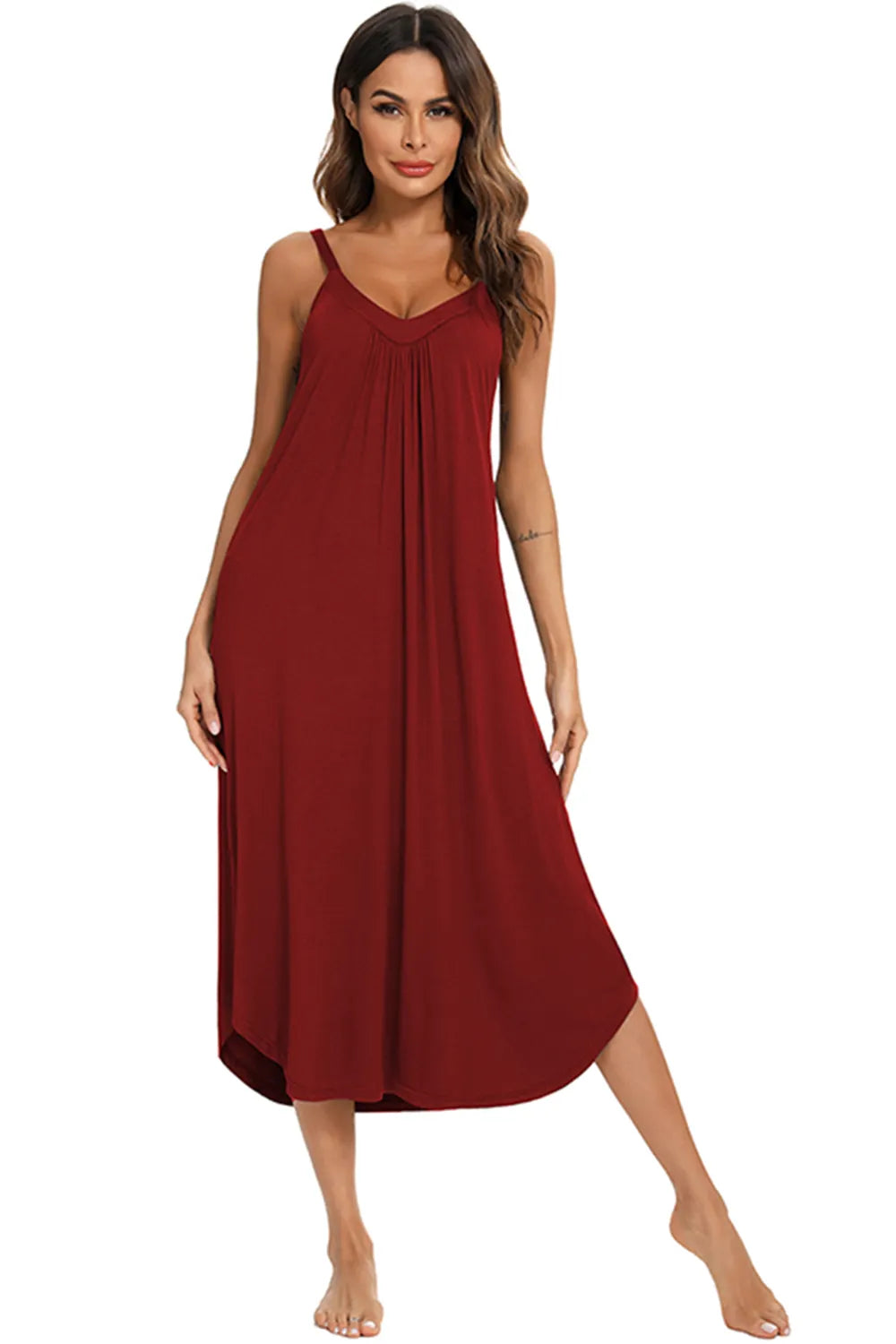 V-Neck Midi Lounge Dress - Lilixa.store