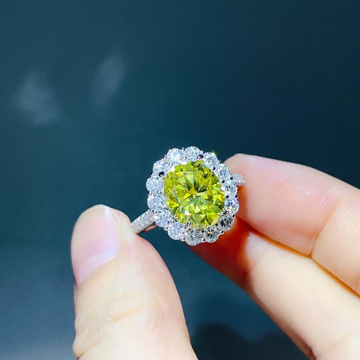 5 Carat Moissanite 925 Sterling Silver Round Ring in Light Yellow