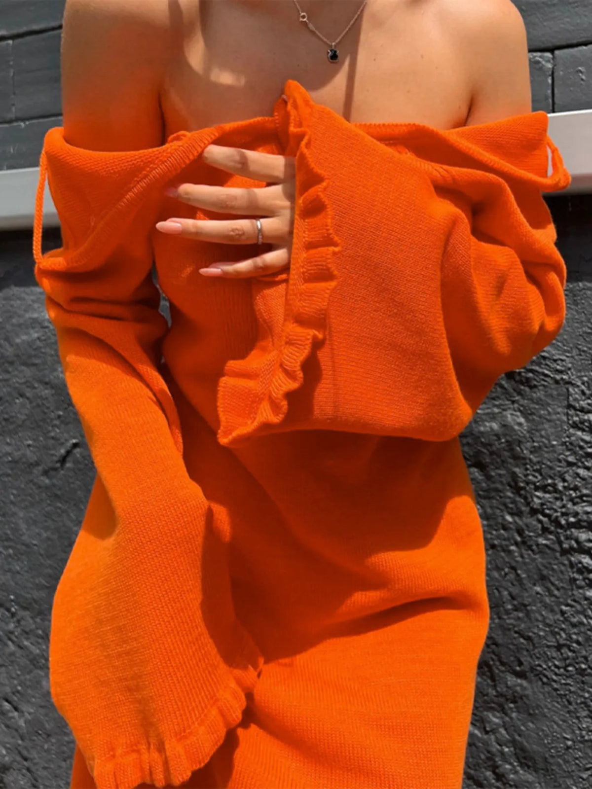 Long Sleeve Backless Sweater Dress in Orange