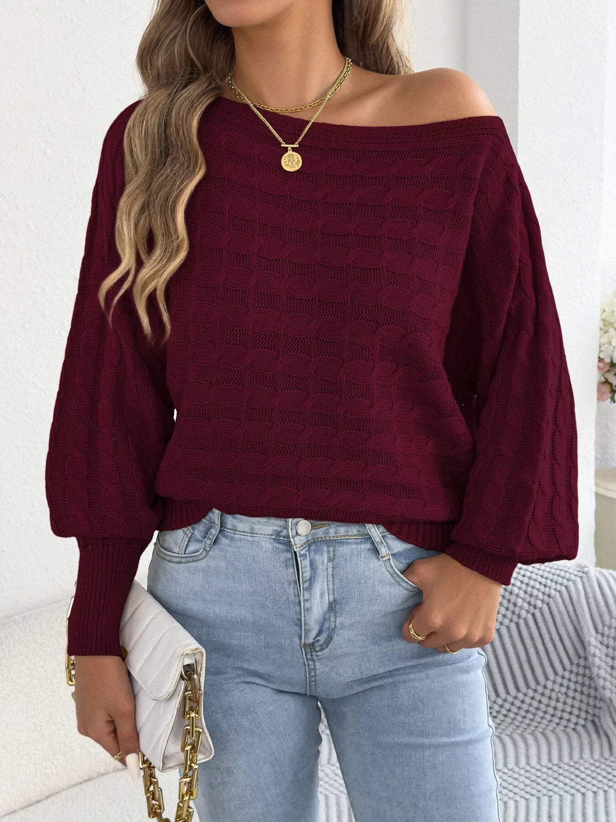 Cable Knit Boat Neck Sweater
