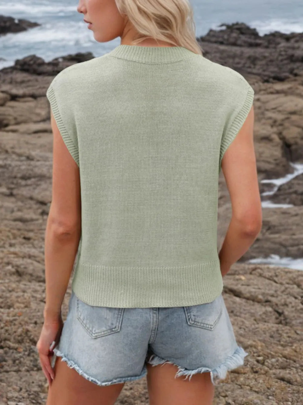 Ribbed Hem V-Neck Sweater Vest, view 12