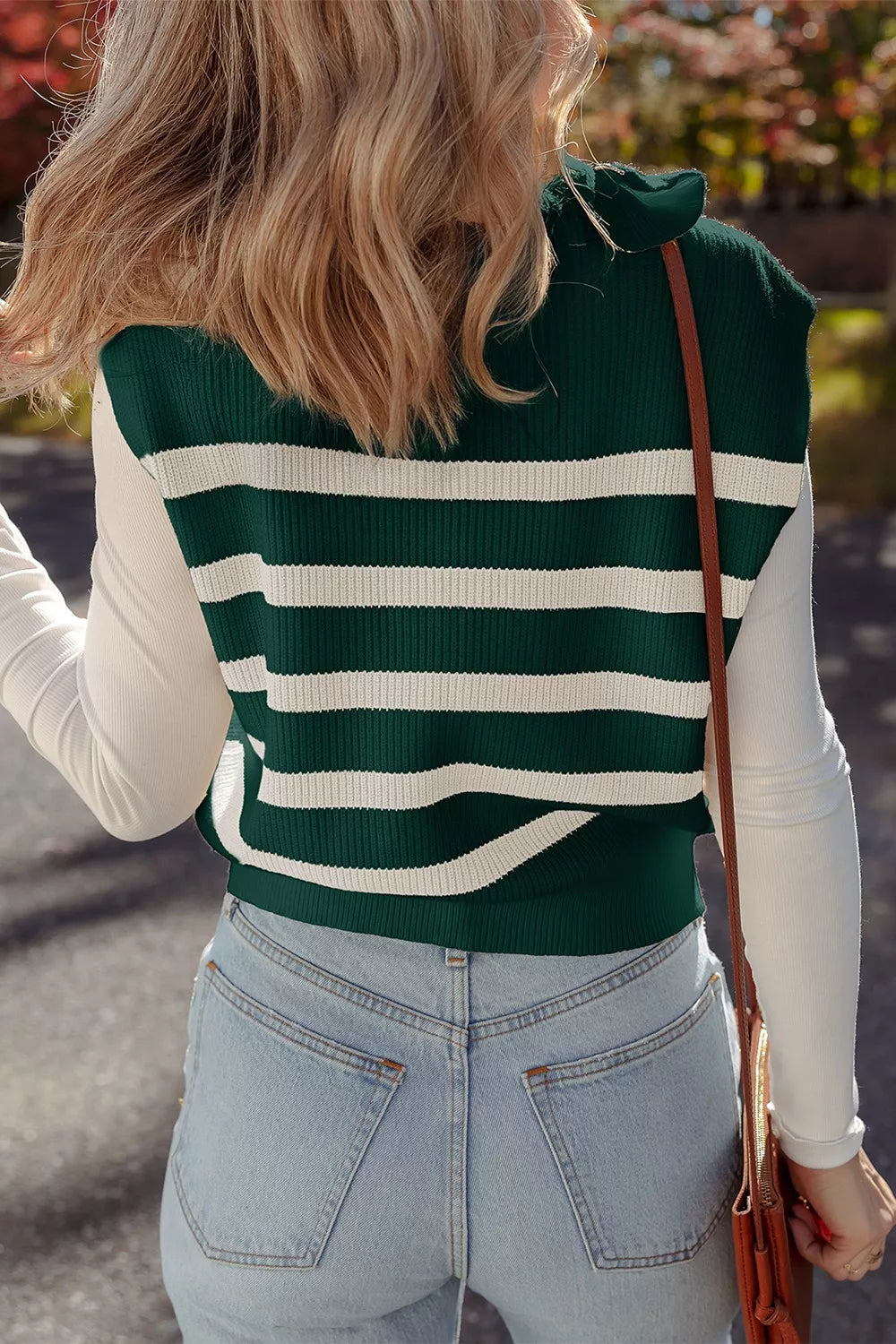Ribbed Half Zip Collared Sweater Vest, view 2