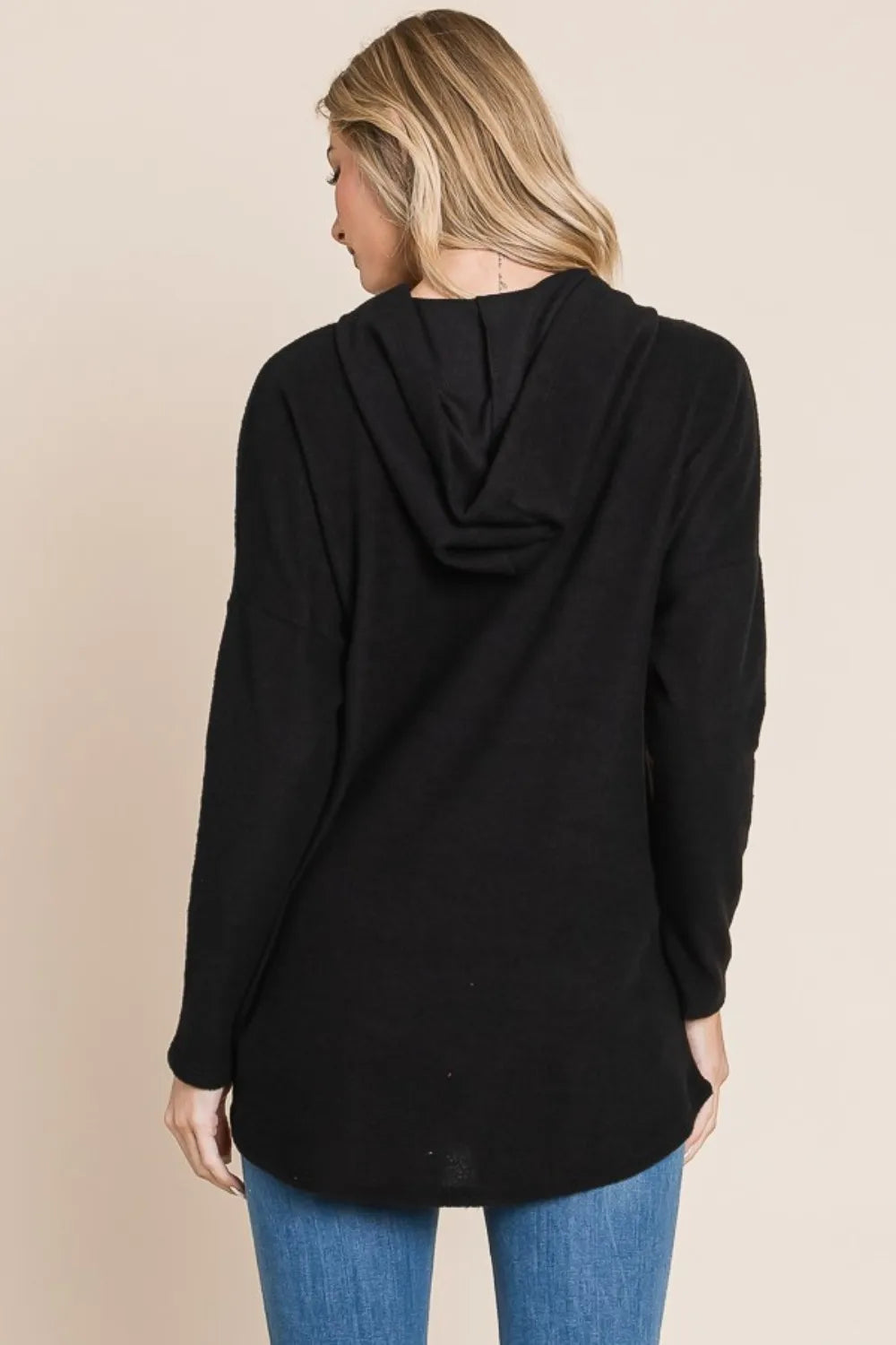 BOMBOM Contrast Drawstring Drop Shoulder Knit Hoodie - Lilixa.store