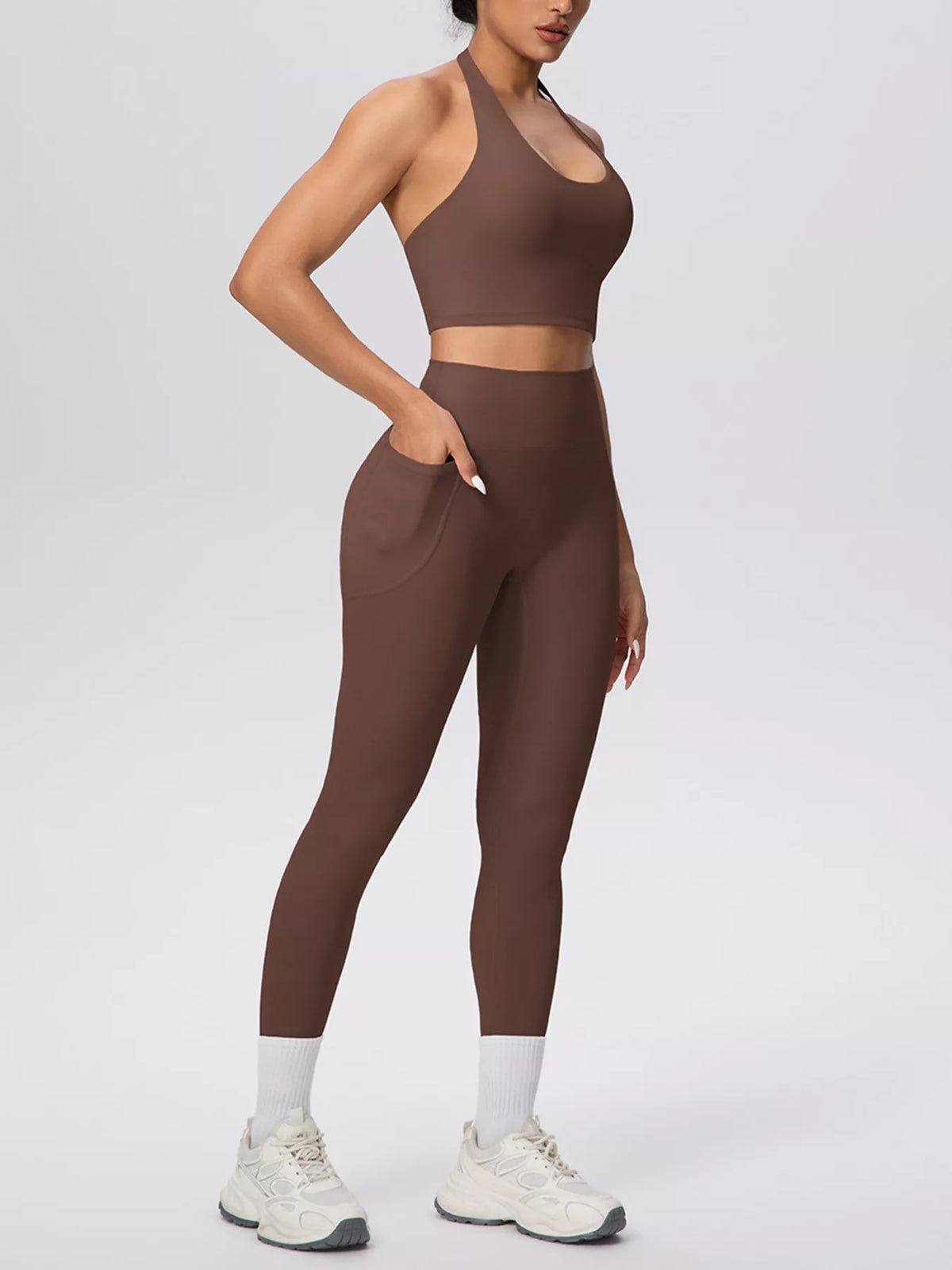 Halter Neck Crop Top and High-Waisted Leggings Active Set - Lilixa.store