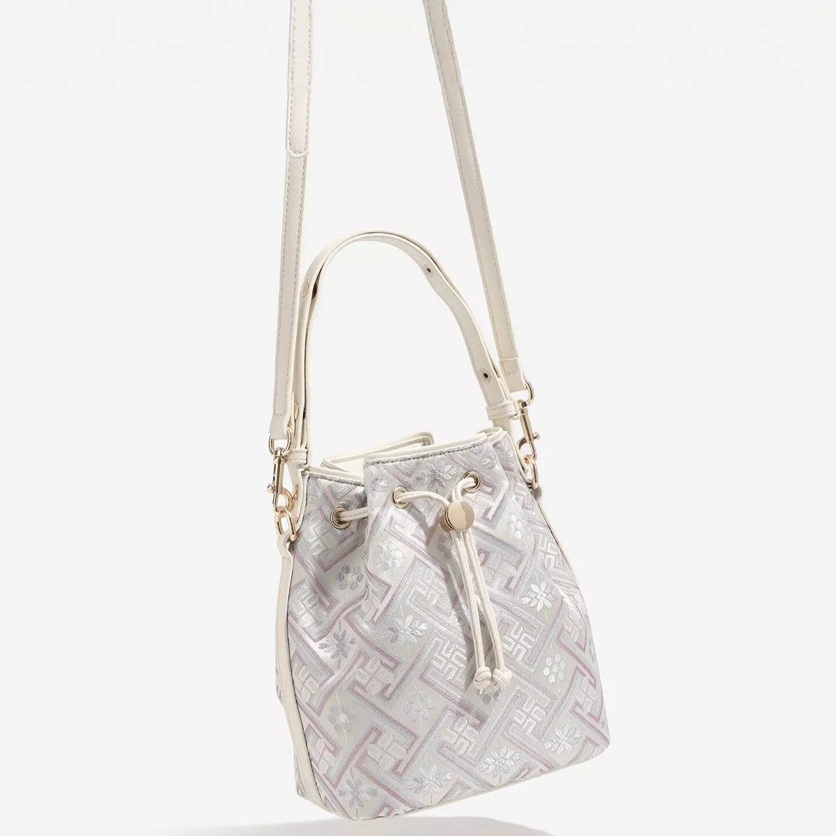 Geometric Pattern Drawstring Crossbody Bucket Bag