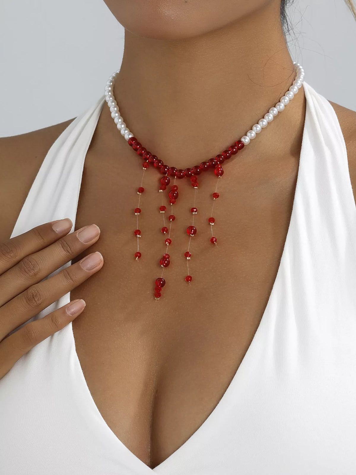 Pearl Beaded Dangle Necklace - Lilixa.store
