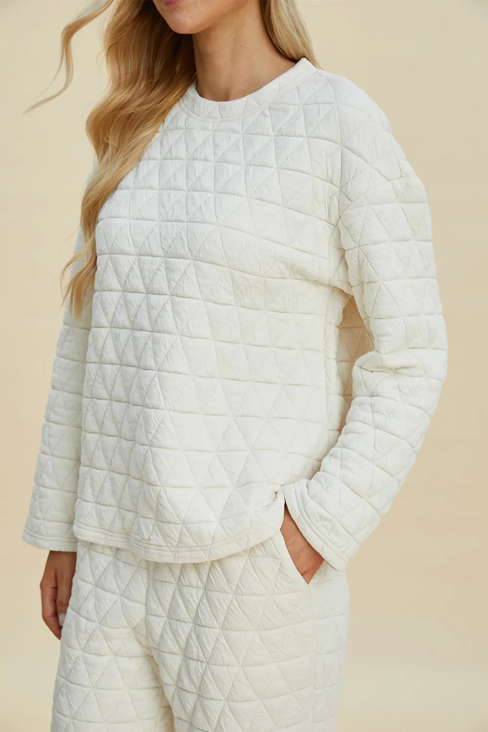 Double Take Full Size Texture Round Neck Long Sleeve Top and Pants Set - Lilixa.store