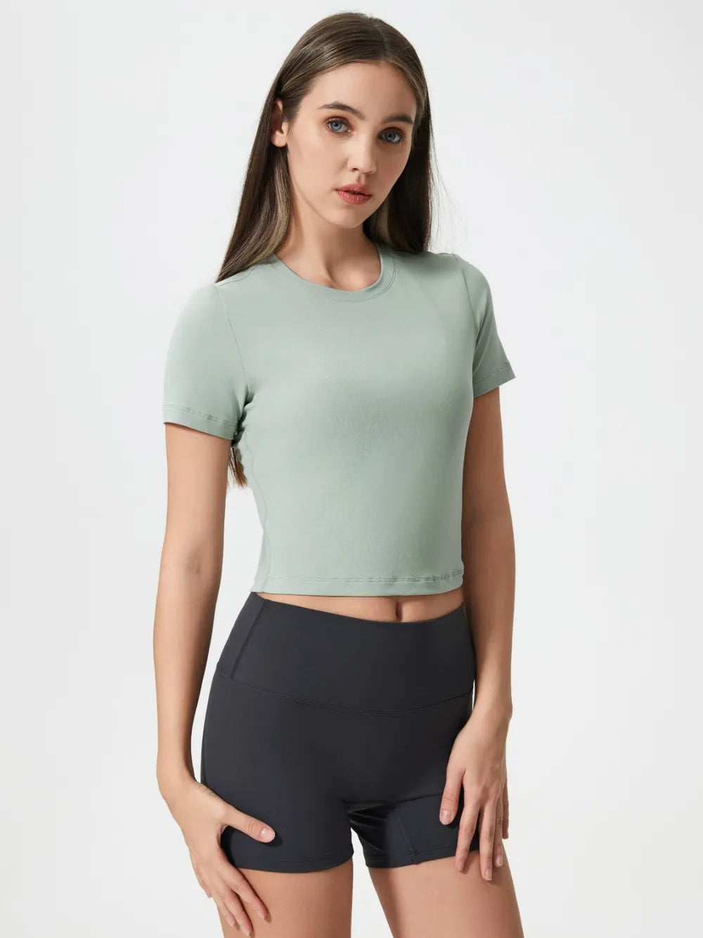 Millennia Round Neck Short Sleeve Active T-Shirt in Sage