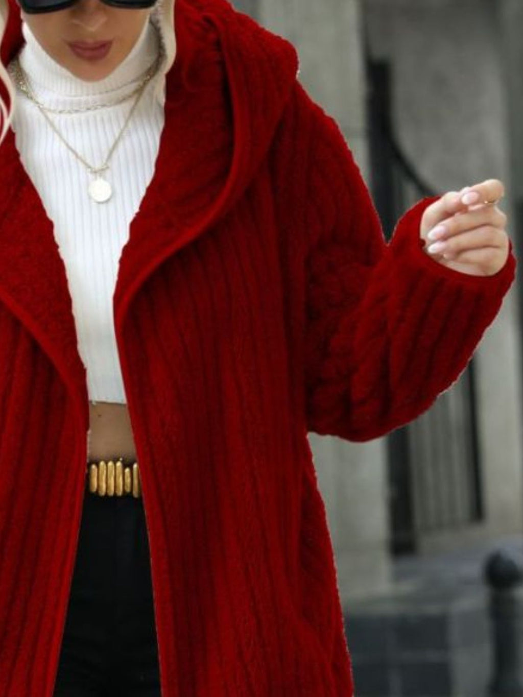 Open Front Ribbed Hooded Coat - Lilixa.store