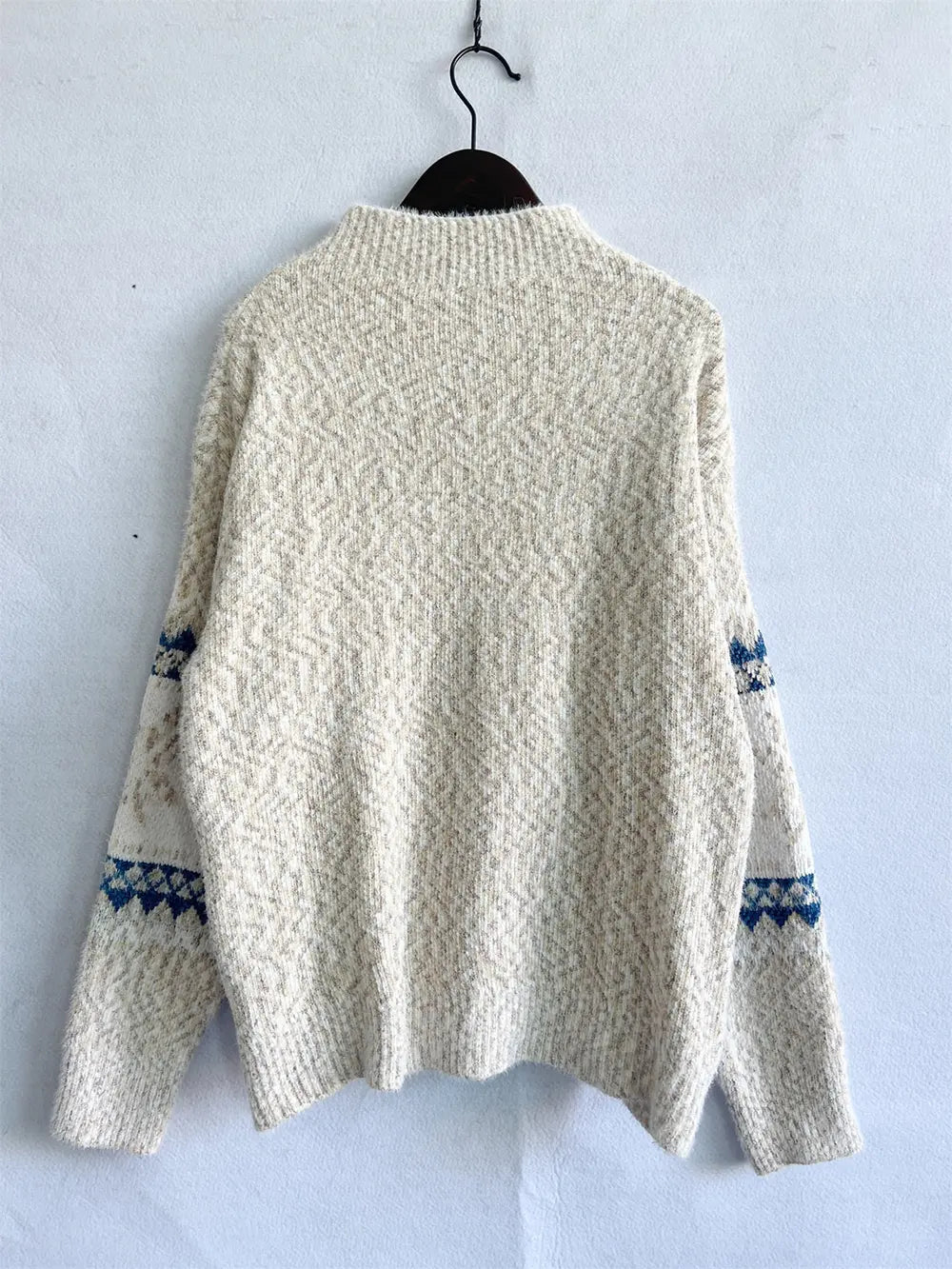 Geometric Mock Neck Dropped Shoulder Sweater, view 3
