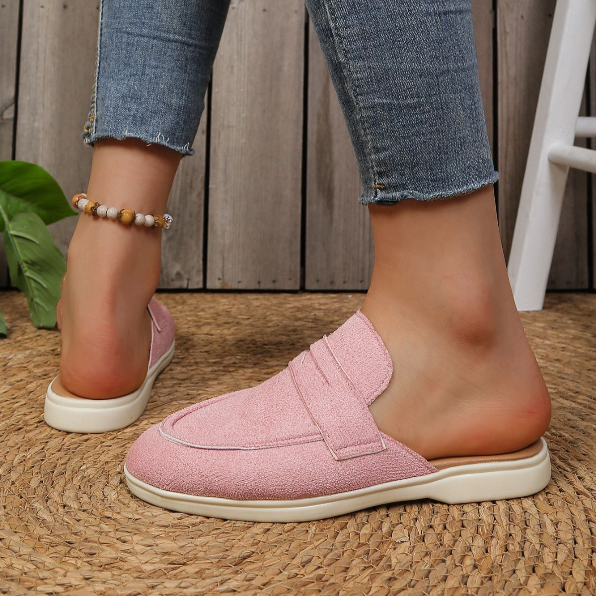 Round Toe Slip-Ons in Pink