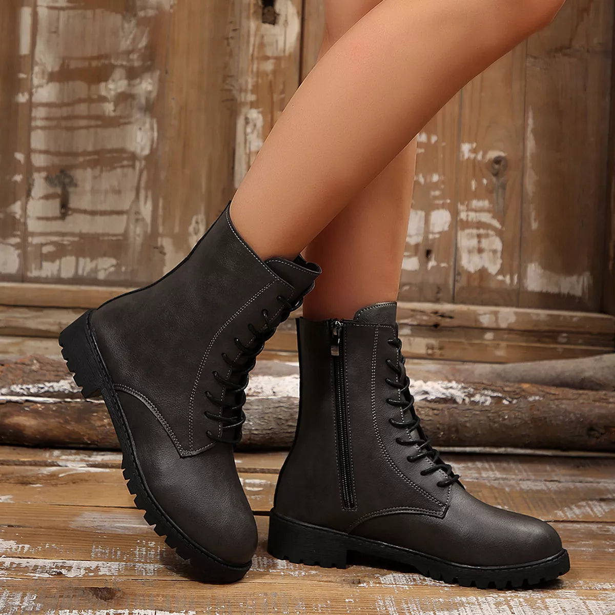 Round Toe Lace Up Boots