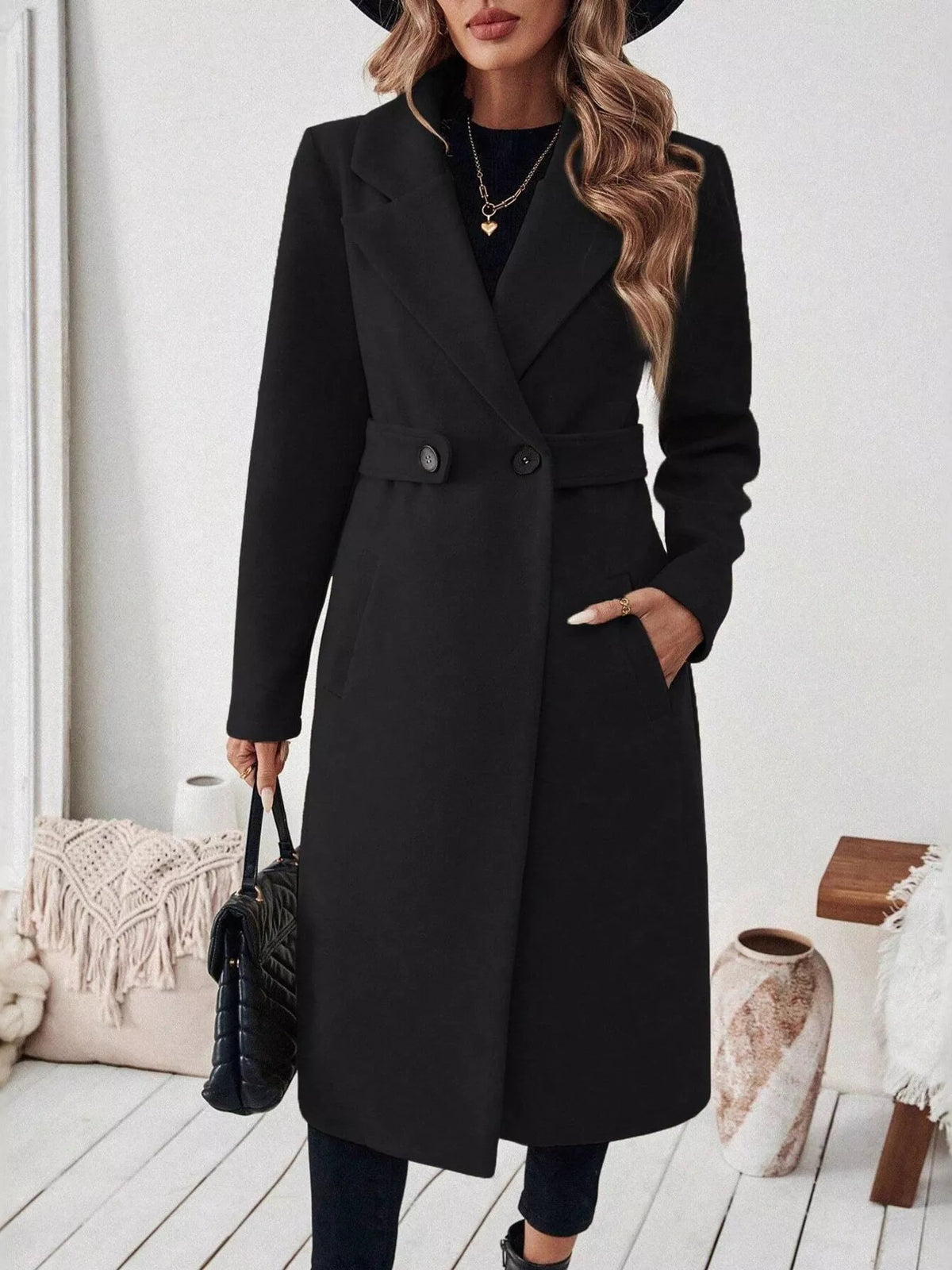 Lapel Collar Longline Coat - Lilixa.store