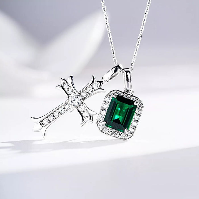 925 Sterling Silver Zircon Geometric Cross Necklace - Lilixa.store