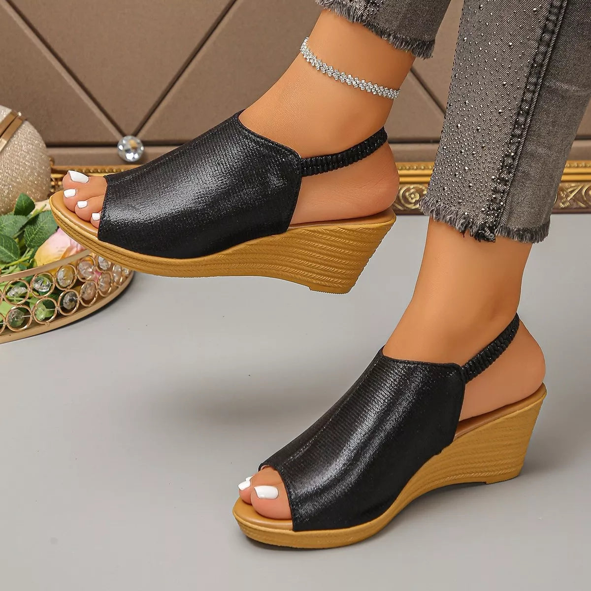 Peep Toe Wedge Sandals