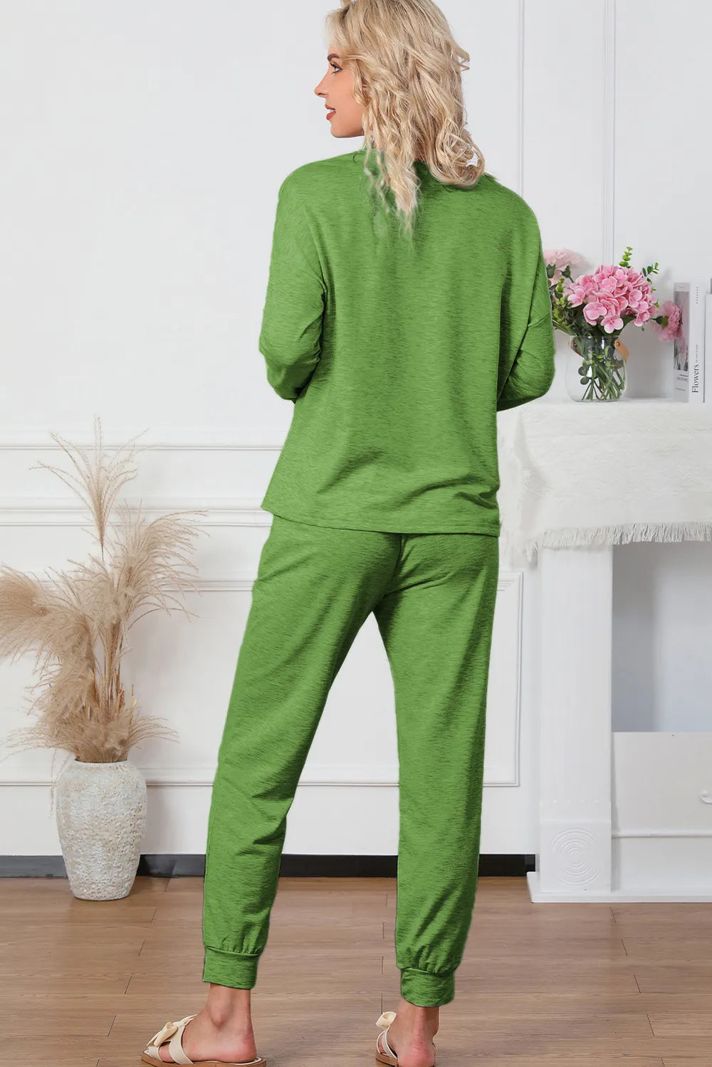 Round Neck Top and Drawstring Pants Lounge Set - Lilixa.store