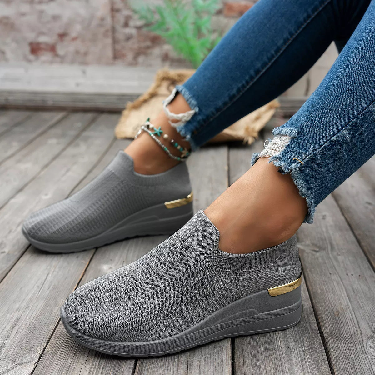 Mesh Round Toe Wedge Athletic - Lilixa.store