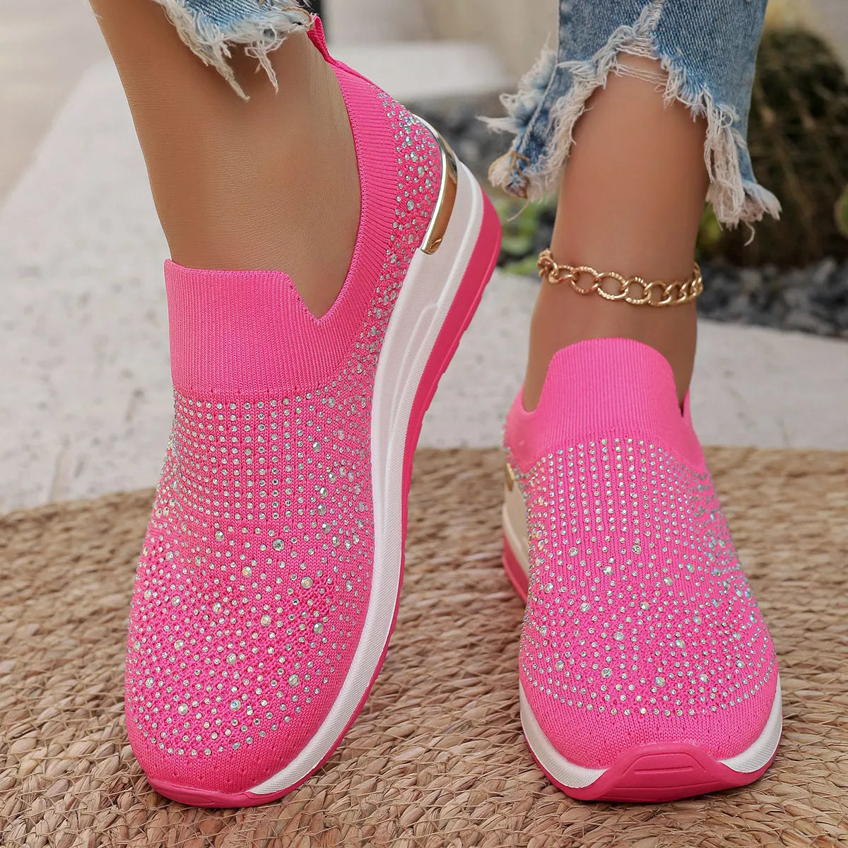 Rhinestone Round Toe Slip-Ons - Lilixa.store