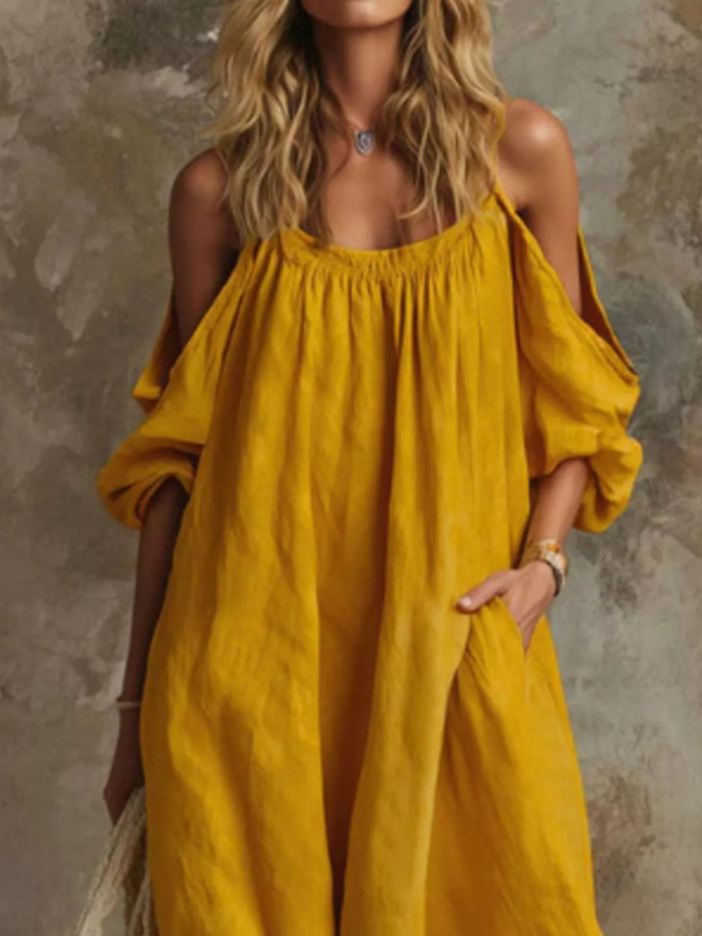 Full Size Cold-Shoulder Linen Maxi Dress Plus Size - Lilixa.store