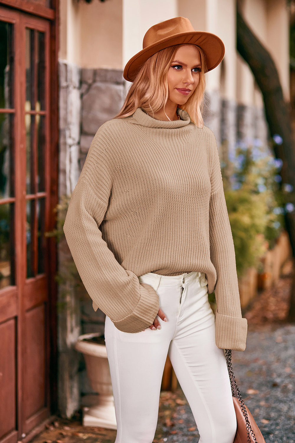 Mock Neck Drop Shoulder Sweater, view 6