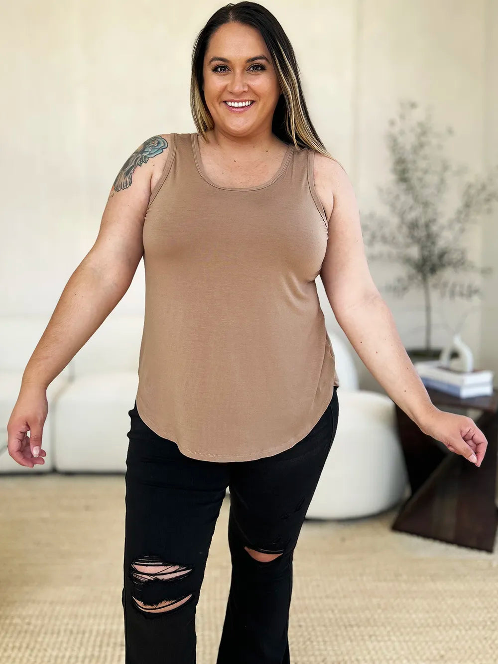 Basic Bae Full Size Round Neck Curved Hem Tank - Lilixa.store