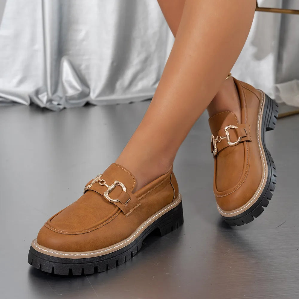 Round Toe Platform Loafers in Terracotta
